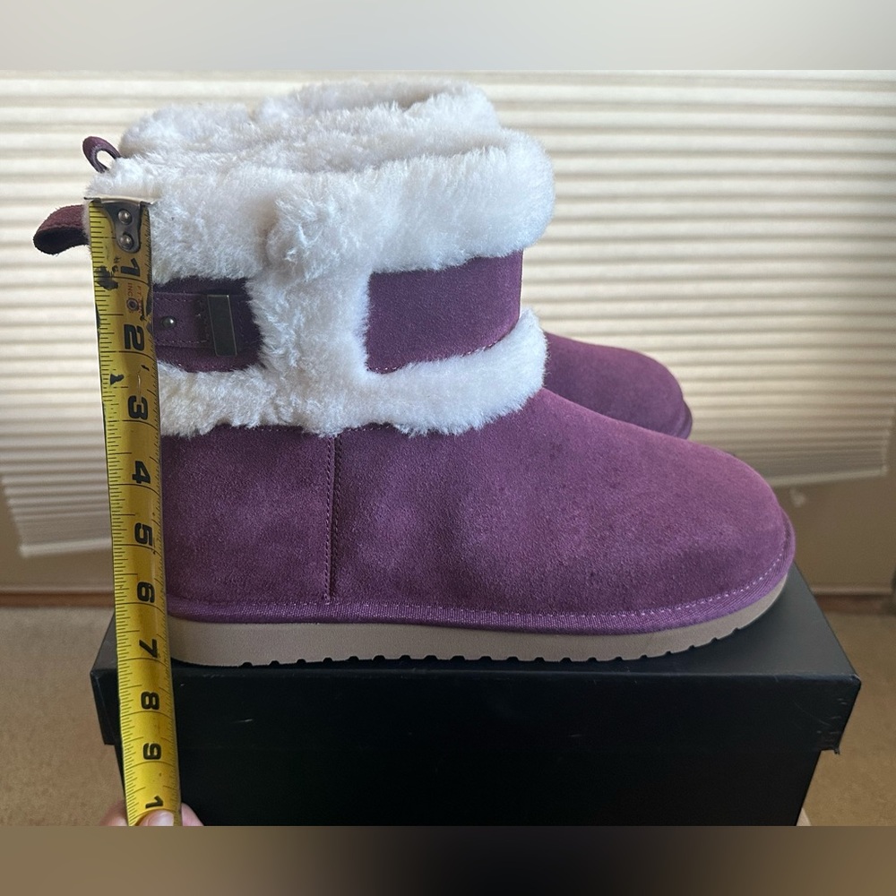 Women's Plush-Lined Suede Ankle Boot in Plum - Picture 8 of 10